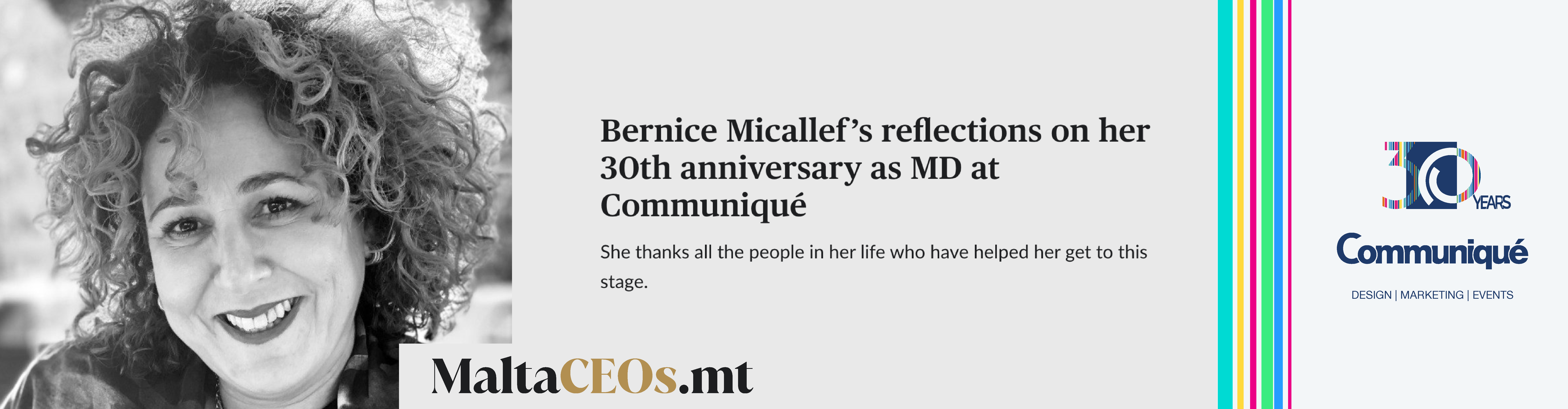 Bernice Micallef, Managing Director of Communiqué Ltd, reflects on 30 years of innovative branding expertise, featured on MaltaCEO.mt."